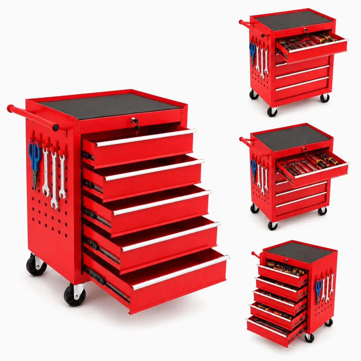 Garvee Rolling Tool Chest with Wheels, 24 in 5-Drawer Lockable Tool Storage Cabinet/Tool Cart - Drawer Liners - Mobile Organizer for Garage Workshop Auto Repair, Garage Organizer, Workshop Storage, Auto Repair Cart, Lockable Tool Cart, Tool Storage Cart