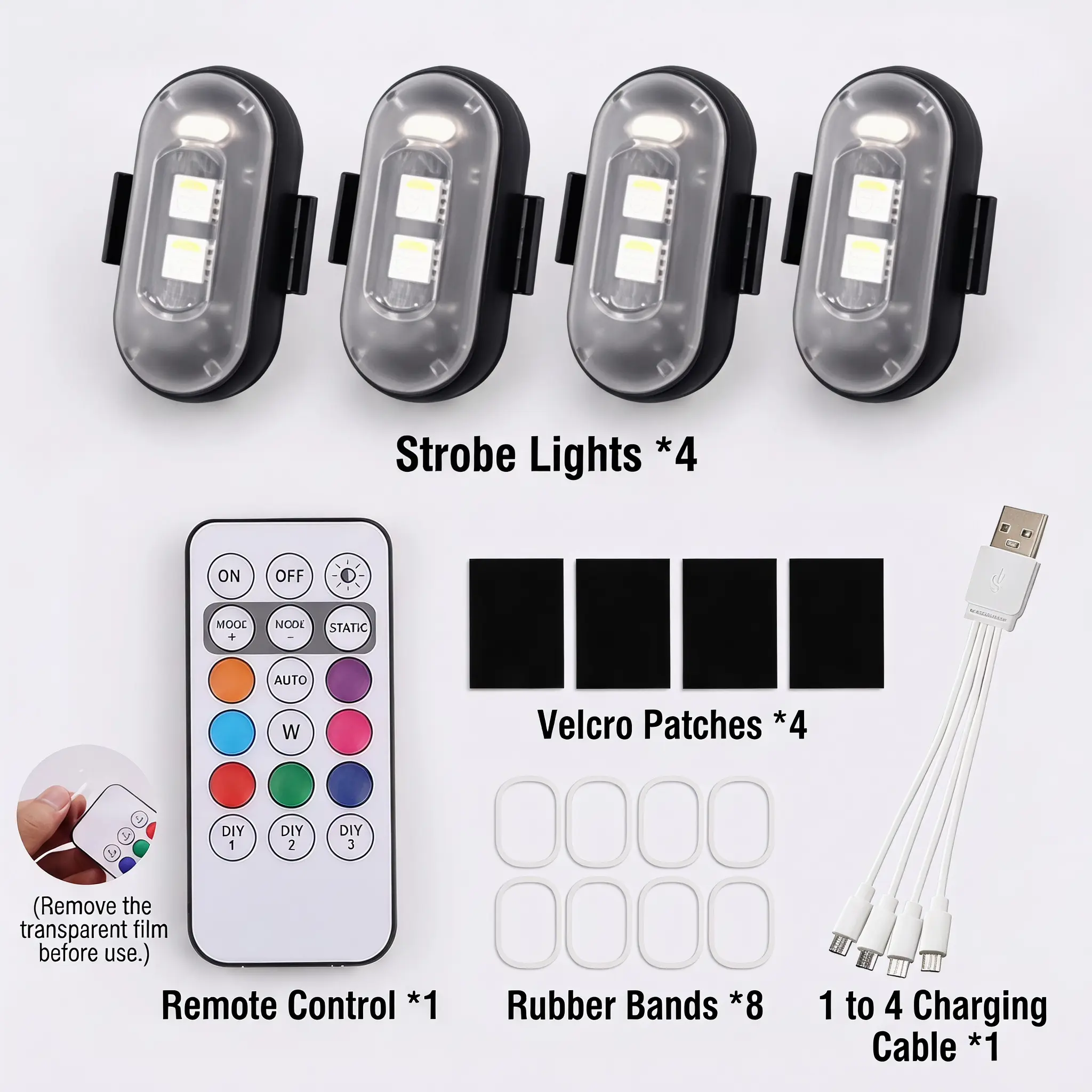 RGB Led Aircraft Strobe Light Remote Wireless Motorcycle Flash Light Warning Lights for   Bike Car Multifunctional-YY2
