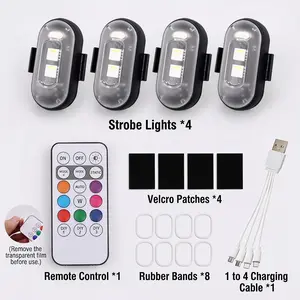RGB Led Aircraft Strobe Light Remote Wireless Motorcycle Flash Light Warning Lights for   Bike Car Multifunctional-YY2
