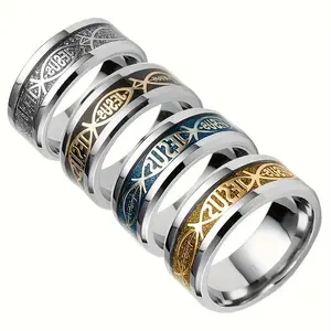 Stainless Steel Christian Ring with Jesus Pendant & Cross Symbol - Dainty Cross Rings, Religious Jewelry Gift, Cross Symbol Rings