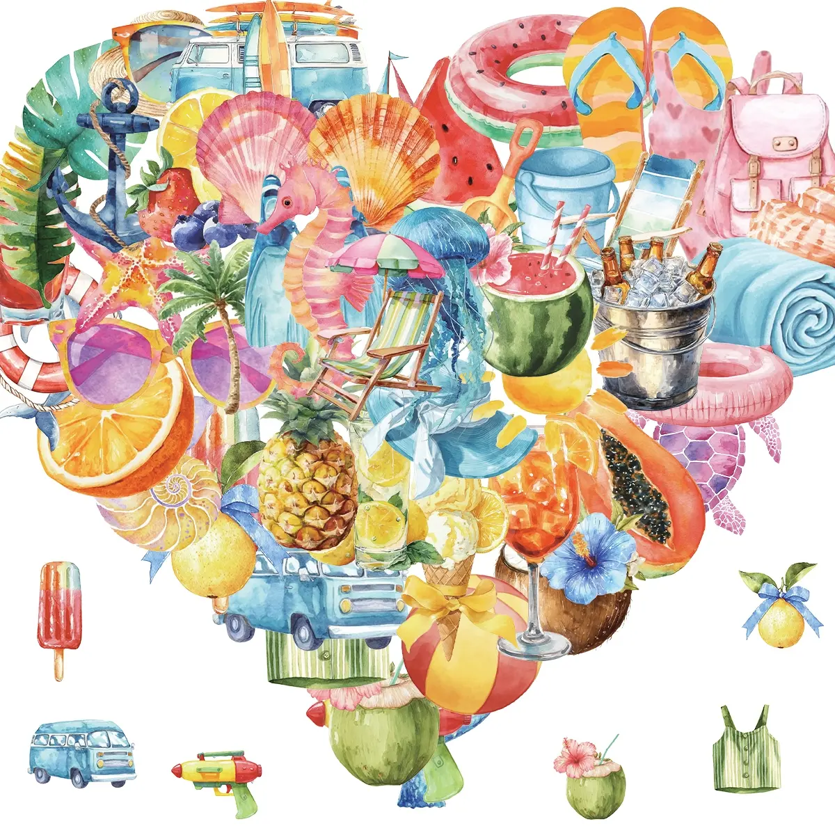 50 Pcs Summer Stickers for Kids, Hawaiian Vacation Stickers for Kids Teens Girls, Waterproof for Laptop Phone Skateboard Bottles
