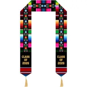 Moutina Unisex Embroidered Mexican Serape Graduation Stole, 5.1 Inch-72 Inch, Class of 2026 | Estolas Para Graduacion (Sports & Outdoor Water Polo Accent)