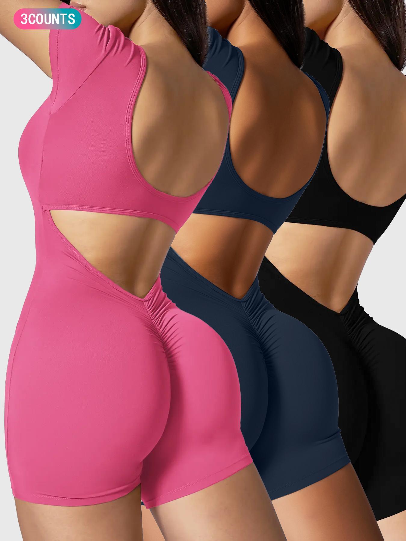 2024 Summer New Women's Slim Hip Lifting Sporty Jumpsuit Sexy Backless Short Sleeveless  Bodysuit Sportswear Jumpsuits