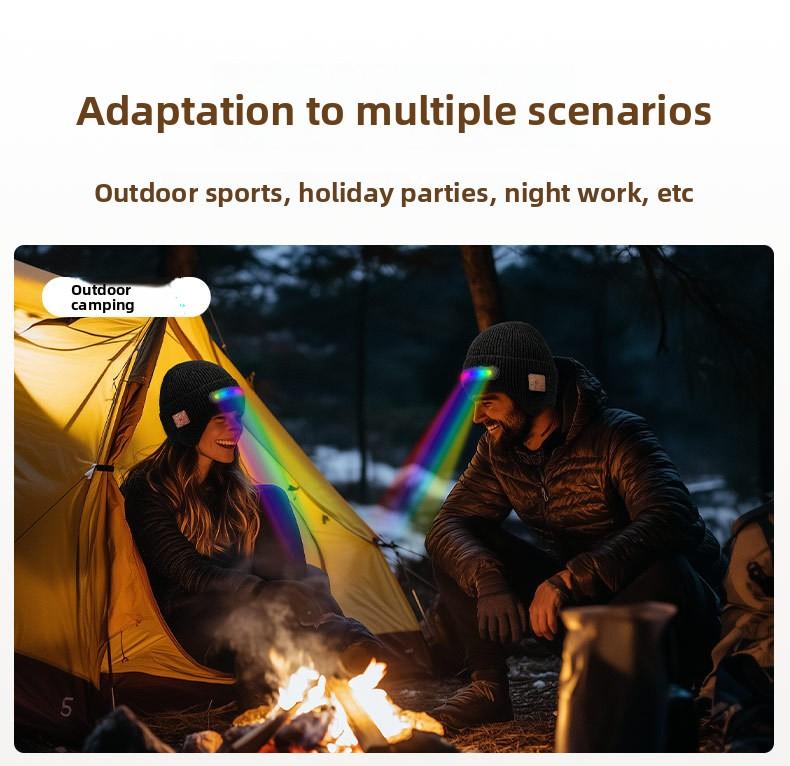 New USB Charging Light-Up Bluetooth Headphone Hat Outdoor Warm Knitted Ear Protection Hat Wireless Music Colorful Light Design Unisex Fashionable Casual Flashlight Hat for Christmas Holidays