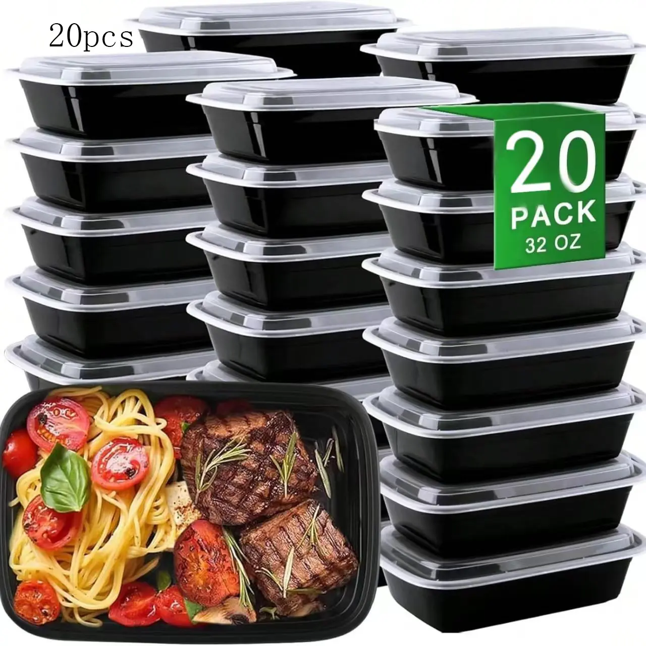 20-Pack Meal Prep Bowls with Lids, Meal Prep Sets, Kitchen Storage Food, Rectangular Food Storage Containers, Portion Control Containers, Leak-Proof Stackable Plastic Lunch Boxes, Microwave Safe