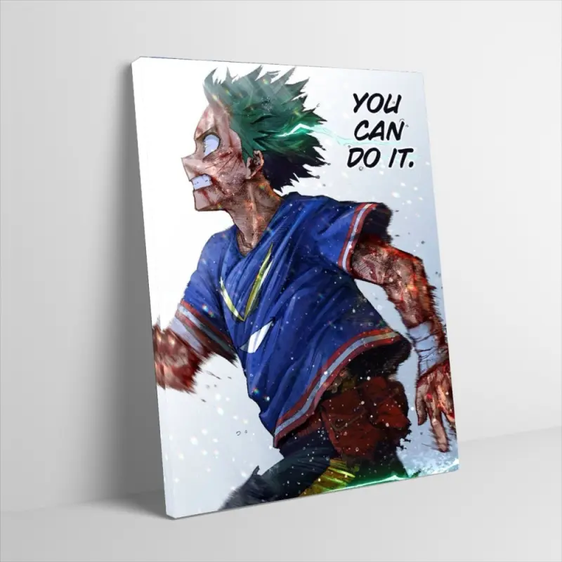 Deku Izuku Midoriya Poster Canvas Hanging Wall Art You Can Do It Gym Motivational Quote Art Print My Hero Academia Battle Damaged Anime Character Wall Decor for Home Gym Workout Room Bedroom Unframed