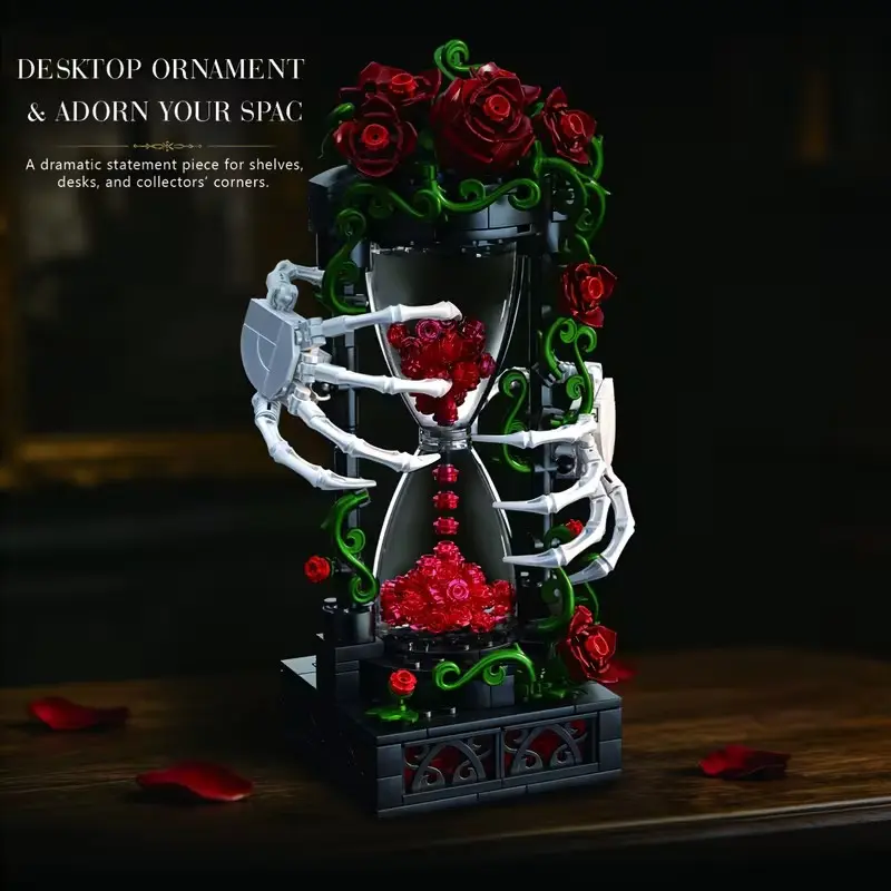 Gothic Style Rose Flower Building Blocks, Assembled Model Decorative Gift, High Aesthetic Desktop Decoration, Creative Assembly Puzzle, Interlocking Building Block