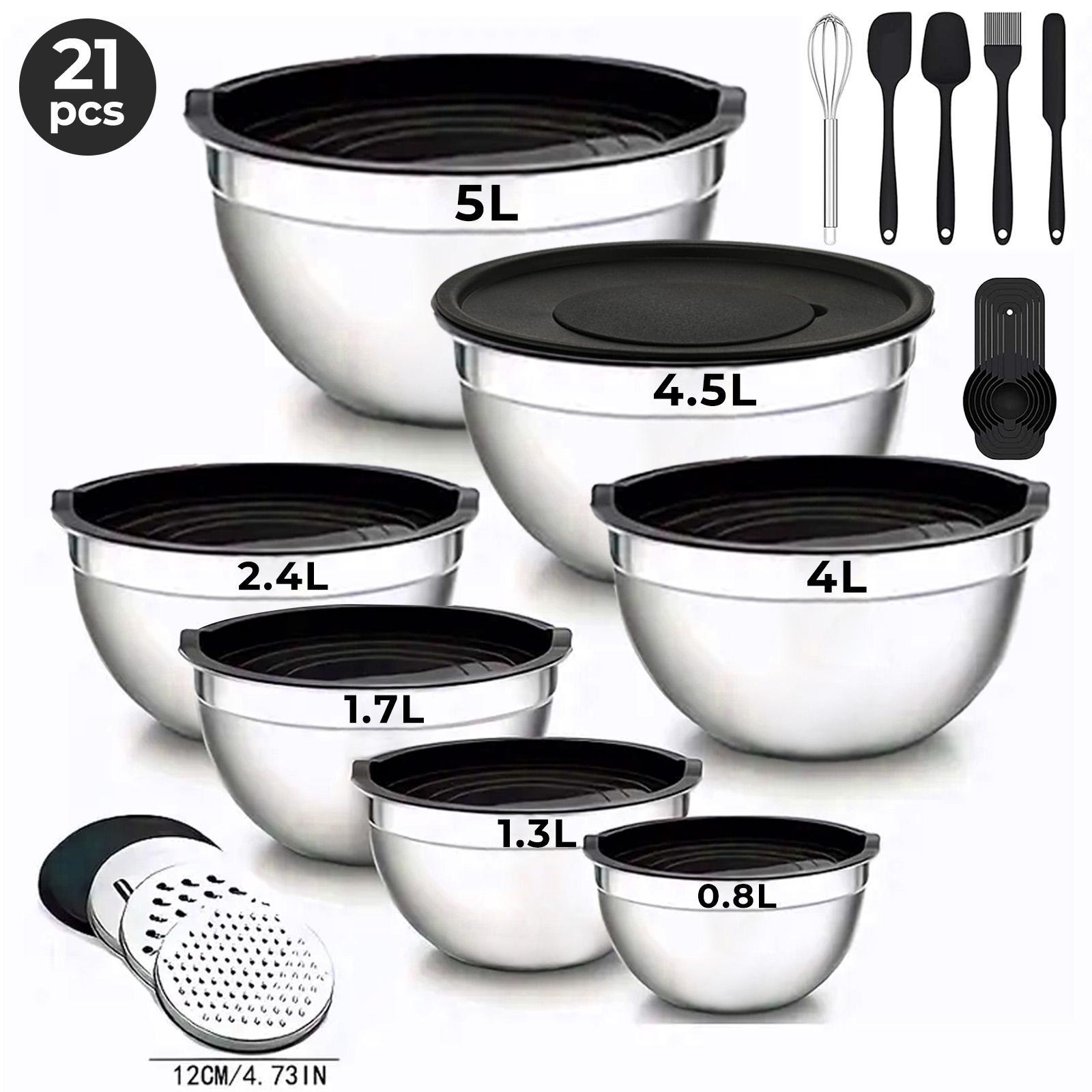 21Piece Mixing Bowls Set with Airtight Lids 7 Stainless Steel Kitchen Bowls 3 Grater Attachments Multifunctional Nesting Bowls for Baking Serving Food Prep Storage Space Saving Home Kitchen Gadgets