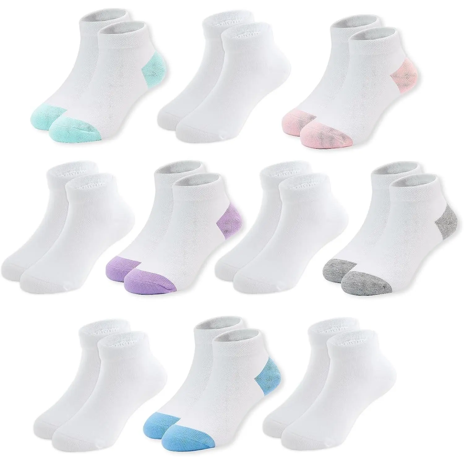Girls Ankle Socks 10 Pack Seamless Low Cut Athletic Socks for Kids Soft Breathable Cotton 4-6/6-8/8-12 Years