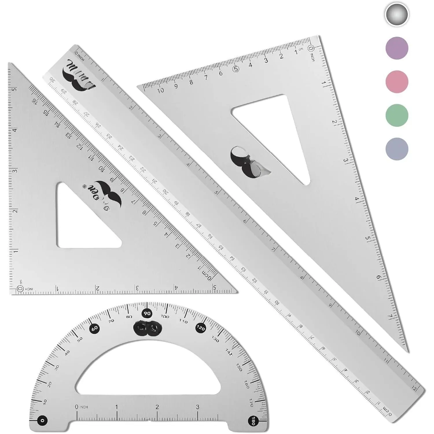 - Metal Geometry Kit, 4 Pack, 45° & 30°/60° Set Squares | 6" Protractor & 12" Ruler, Durable Metal Drafting Tools for Technical Drawing, Math, Engineering & Architecture