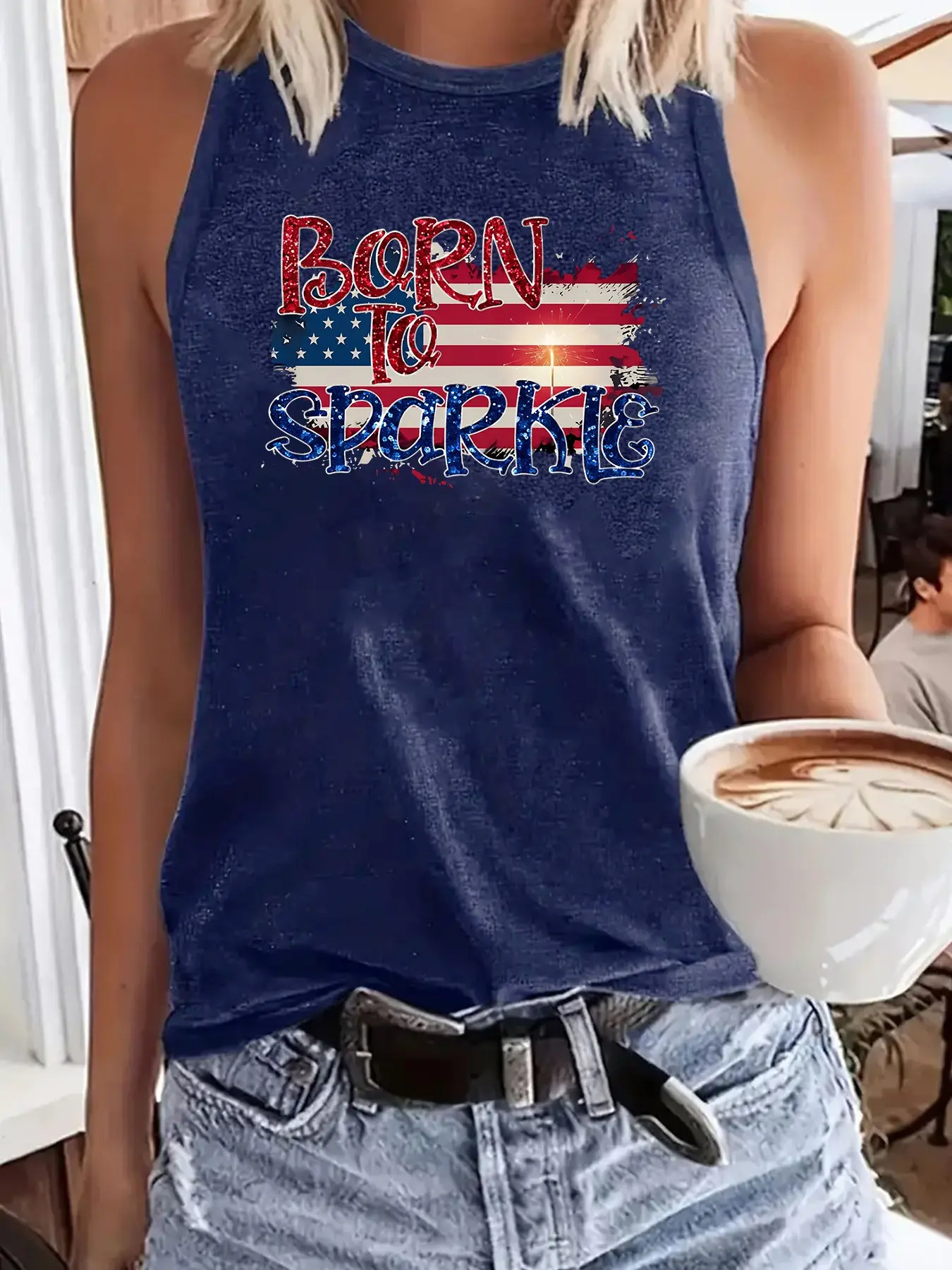 Women's Fashion Patriotic Print Sleeveless Tank Top, Casual Summer Backless Vest, Lightweight Fabric, Perfect for Leisure and Vacation Wear