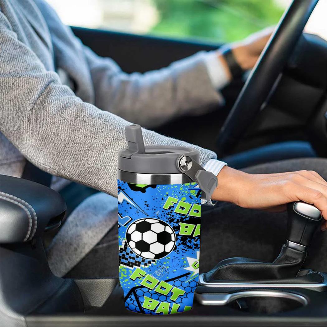 1 30Oz stainless steel football thermos cup with lid and straw, bright football design, large capacity, durable 304 stainless steel, the perfect gift for sports fans, suitable for home, travel, outdoor, summer and winter use