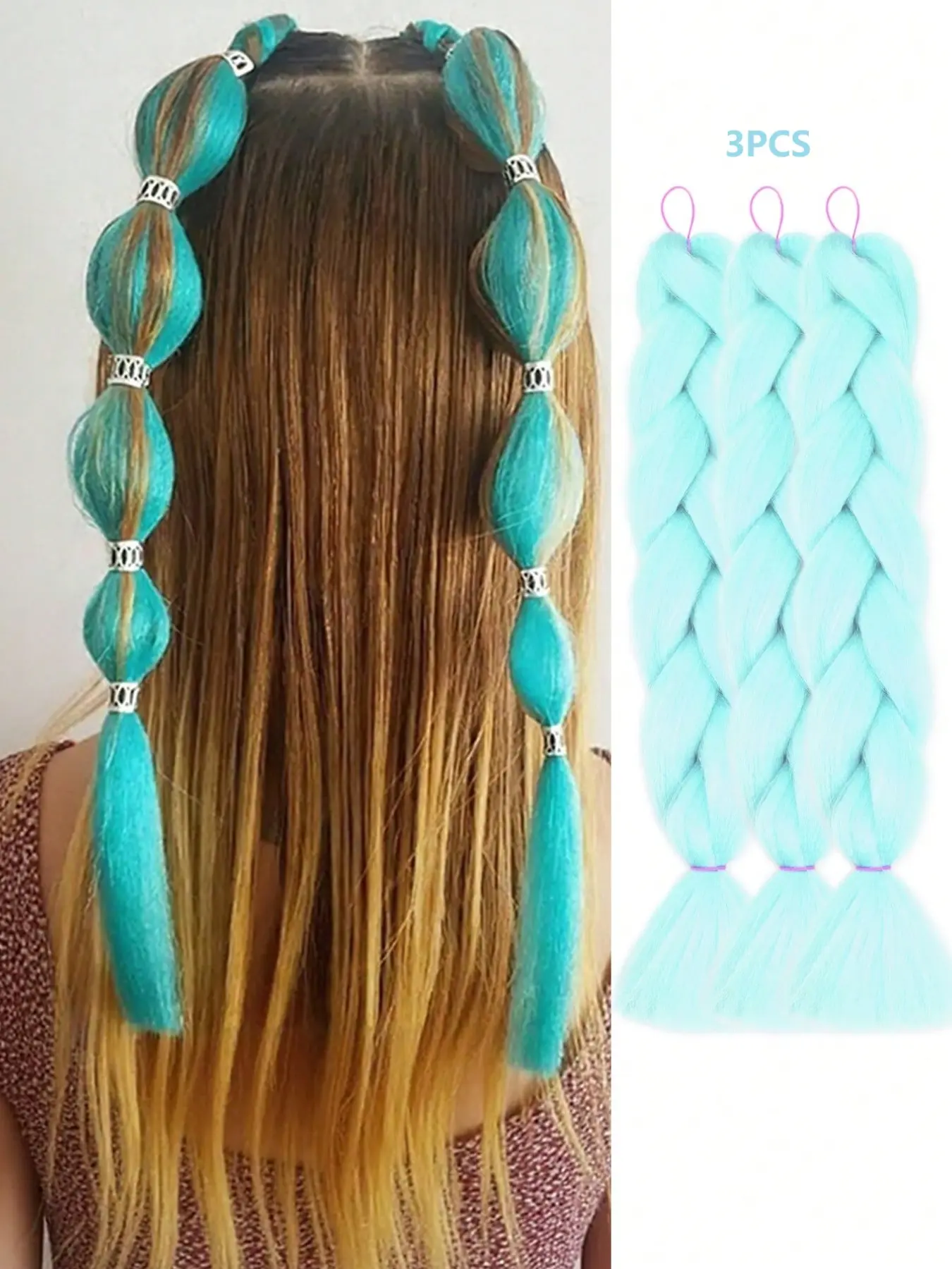 3pcs 24inch Blue Synthetic Hair Braids, Long Wigs for Women, Retro European Boxing Braid Style, Versatile for Streetwear & Music Festivals