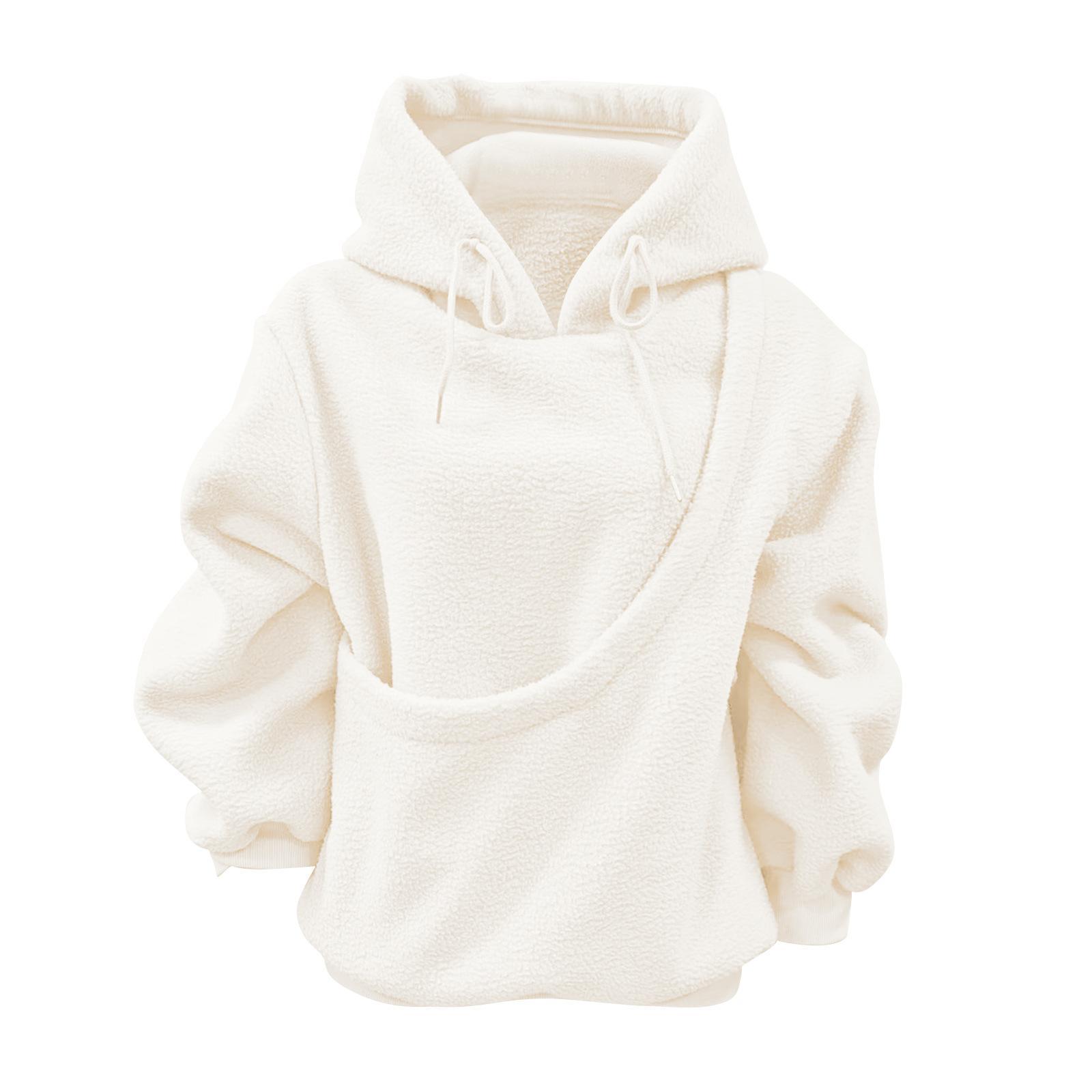 Autumn and Winter Solid Color Hooded Plush Pet Pocket Loose Pullover Sweatshirt for Women Fashionable Warm Cold Resistant Polyester,Gift