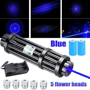 【Back To School Gift】Portable Rechargeable Blue Laser Pointer Pen, Unisex Metal Handheld Outdoor Light with 5 Pattern Heads, Battery Charger for Teachers, Tools and Gadgets Cool Gadgets, Compact