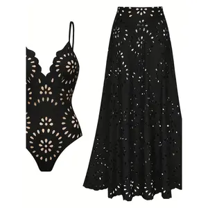 Bikini Cut-Out Maxi Skirt Black Two-Piece Swimsuit Set [25SS Trend]