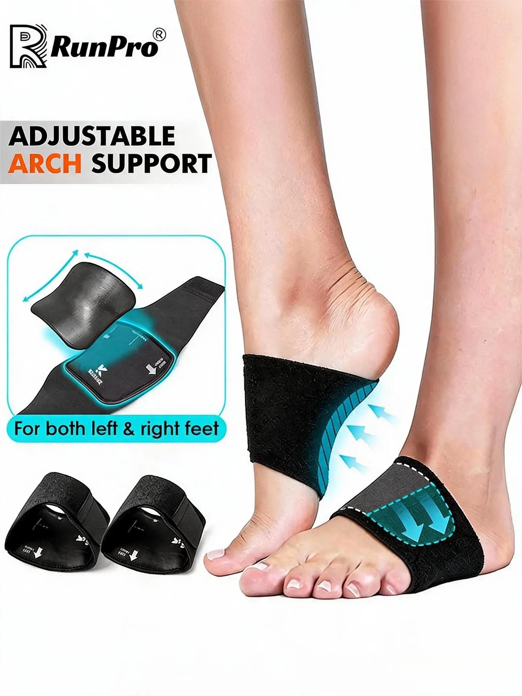 2pcs- Ultra-Thin Adjustable Arch Support, Compression Elastic Breathable Half Foot Support, Comfortable Support for Men & Women, Suitable for daily life, walking, basketball, fitness, one size fits all, black, suitable for both left and right feet