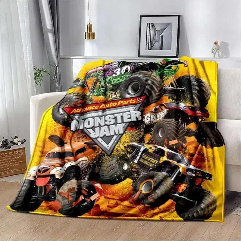 Monster Jam Cartoon Monster Truck Soft Flannel Throw Blanket - Skin-Friendly, 50×60 in（126cm*152cm）, Living Room Decor, Matches Cooling Blankets Pillows Couch Covers, Cool Gifts for Kids Child Baby, Birthday Christmas Present