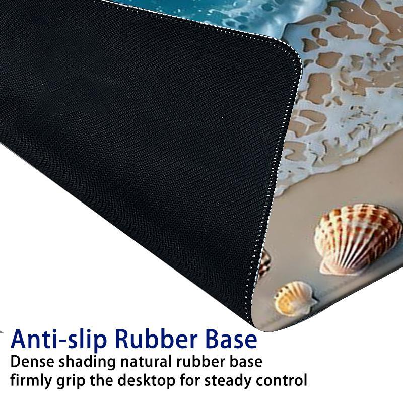 Shells & Waves Pattern Mouse Pad, Rectangle Gaming Mouse Pad, Non-Slip Rubber Base Stitched Edge Desk Pad for Desk Laptop Desktop