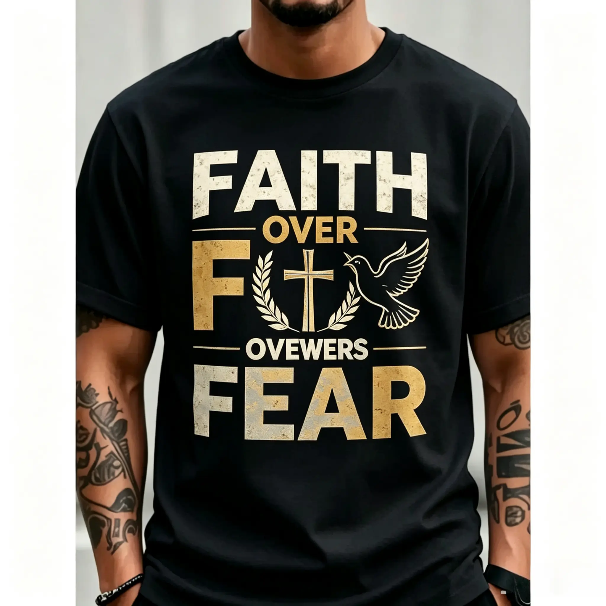 Men's Christian T-Shirt "I Am the Proof of God's Response to Prayer" with Golden Crown Cross & Lettering - Ultra-Soft Breathable Fabric Suitable for Church, Easter, Christmas - White & Black Crew Neck Short Sleeve, Unisex (Machine Washable) Religious
