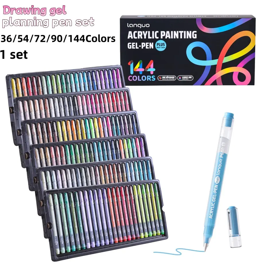 Languo Gel Pens Set, 36/54/72/90/144 Colors, 1.0mm Tip, Smooth Flow, Large Capacity, Ideal for Art, Rock, Plastic, Wood, Glass, Ceramic, Fabric