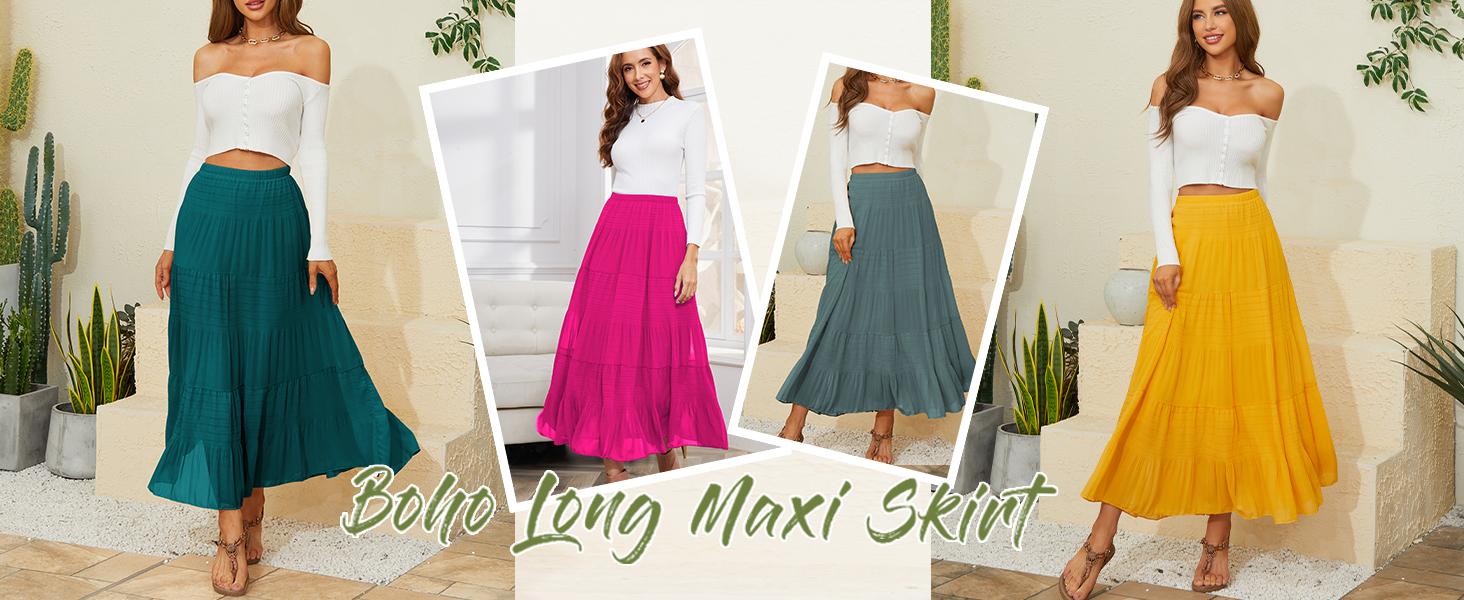 Women's Chiffon Stretch High-Waisted Pleated A-Line Long Skirt
