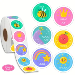 Round Teacher Encouragement Sticker (200pcs/roll), Circle Sticker Label, Self Adhesive Decorative Sticker, Reward Sticker for Students, School, Kids, Self Adhesive Stickers