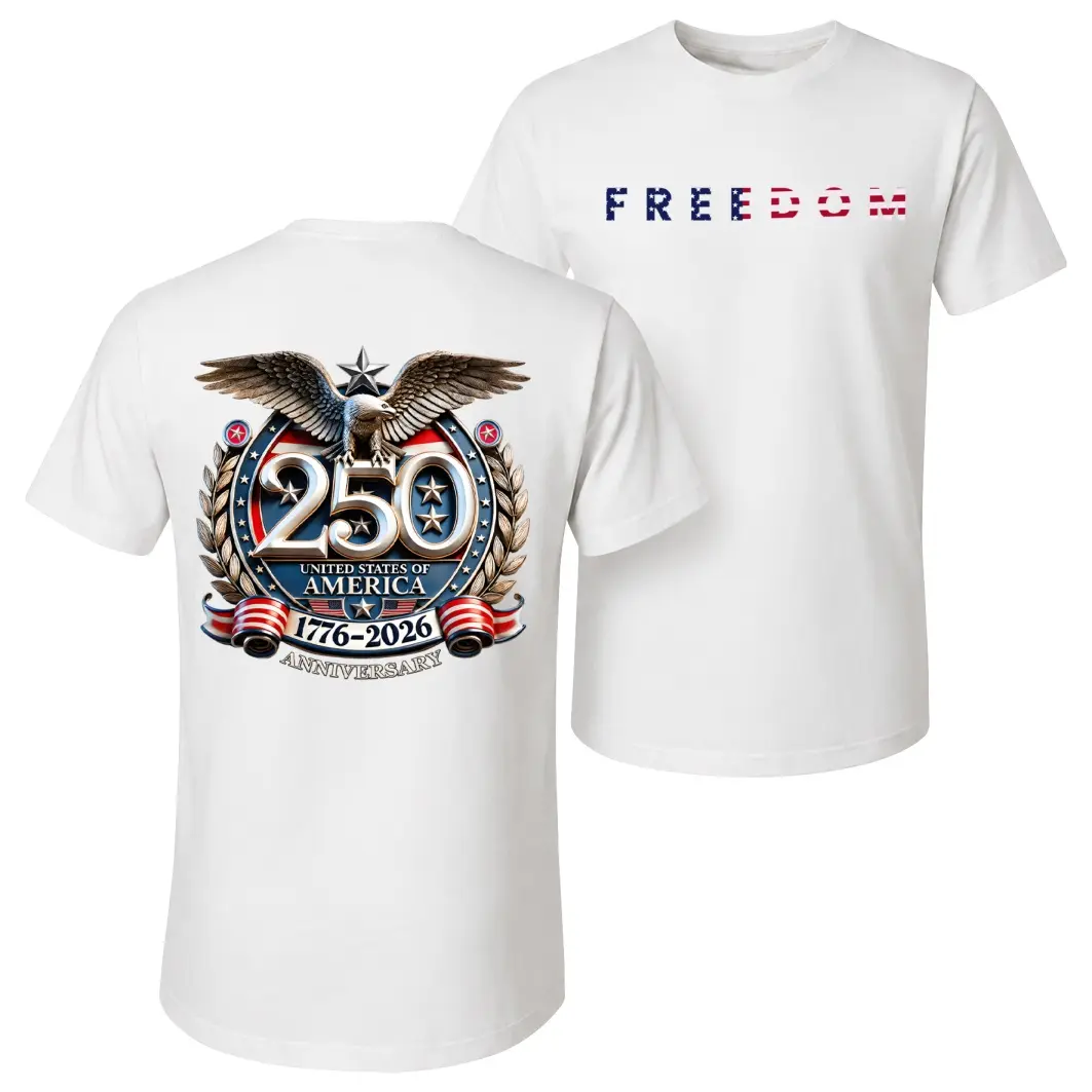 Men's Freedom 250th Anniversary Printed Pure Cotton Short-Sleeve Shirt — Unisex Casual Wear, Ideal for Spring and Summer; Cool Graphic Tee featuring a Classic Crew Neck Design; Soft Cotton Fabric, Suitable for All Seasons03