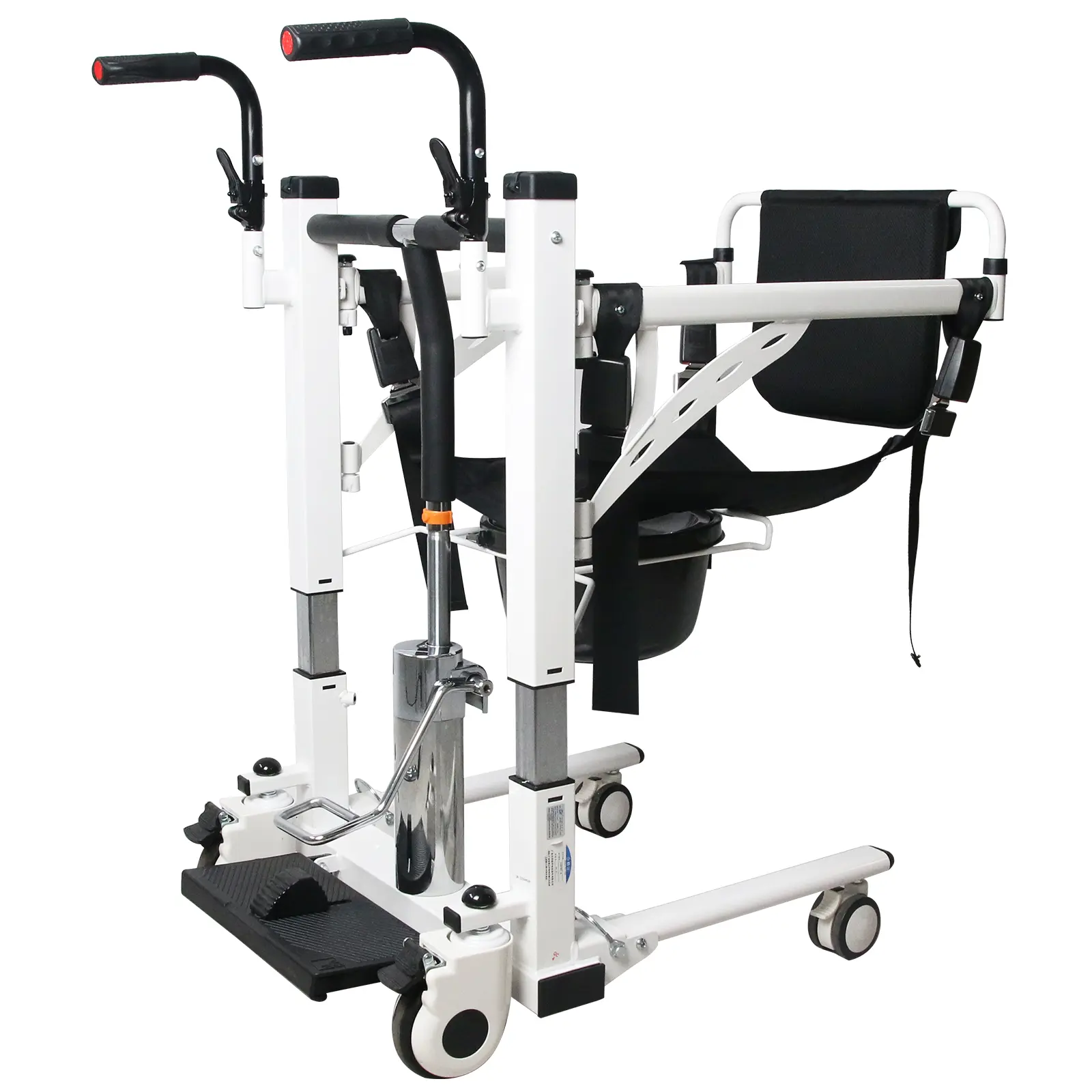 Patient Lift Transfer Chair, Hydraulic Lift, 180° Split Seat, Portable Bathroom Wheelchair, Freely Adjustable Height, and Bedside Commode Chair