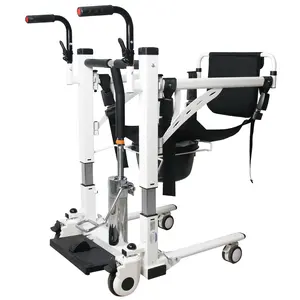 Patient Lift Transfer Chair, Hydraulic Lift, 180° Split Seat, Portable Bathroom Wheelchair, Freely Adjustable Height, and Bedside Commode Chair