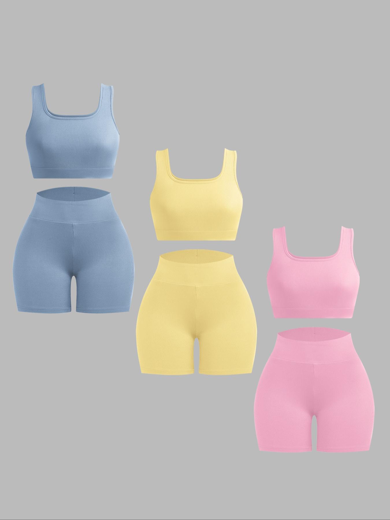 Women's Solid Ribbed Set, Casual Crop Tank Top & High Waist Skinny Shorts, Summer Outfits, Womenswear