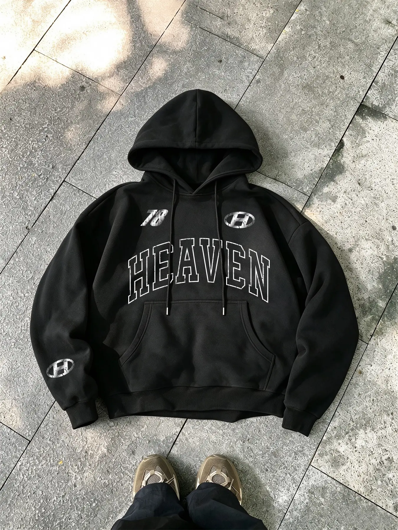 Y2K Street Style Hoodie, Heaven College Letter Print, Loose Fit, Trendy for Young Men, Streetwear, Weekend Parties, Casual