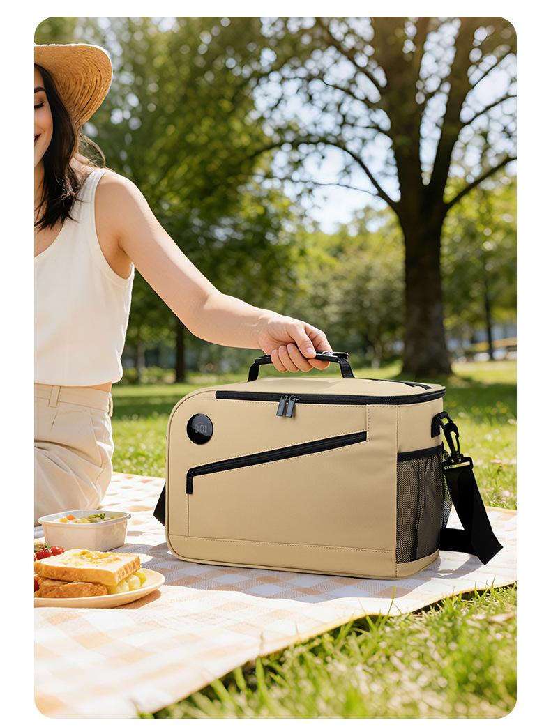 Thermometer insulated bag, outdoor fresh-keeping ice bag, large-capacity lunch bag, multi-functional lunch box storage bag, insulated picnic bag