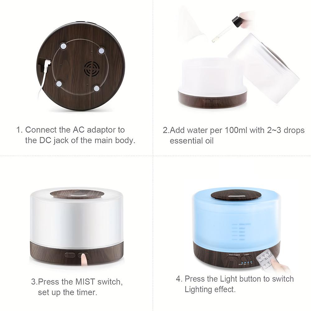 Complete Aromatherapy Set: Large Air Humidifier & Diffuser with Timer, 7-Color Mood Lights & 6 Premium Fragrance Oils Included