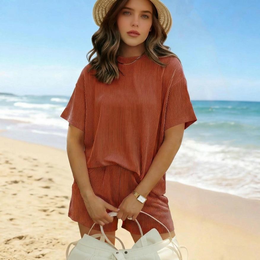 Summer Women's Ribbed Knit Lounge Set - Short Sleeve Crew Neck Top & High Waisted Shorts with Pockets, Soft Pajamas Loungewear Mother's Day Gift Summer Women's Ribbed Knit Lounge Set - Short Sleeve Crew Neck Top & High Waisted Shorts with Pockets, Soft Pajamas Loungewear Mother's Day Gift