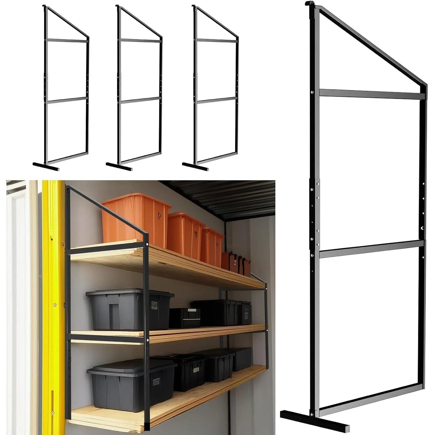 Shipping Container Shelf Brackets, 4 Pack of 3 Tier Shipping Container Shelving, 52" x 19", Heavy Duty Shipping Container Shelves with  Coated, High Load Capacity for Storage Optimization
