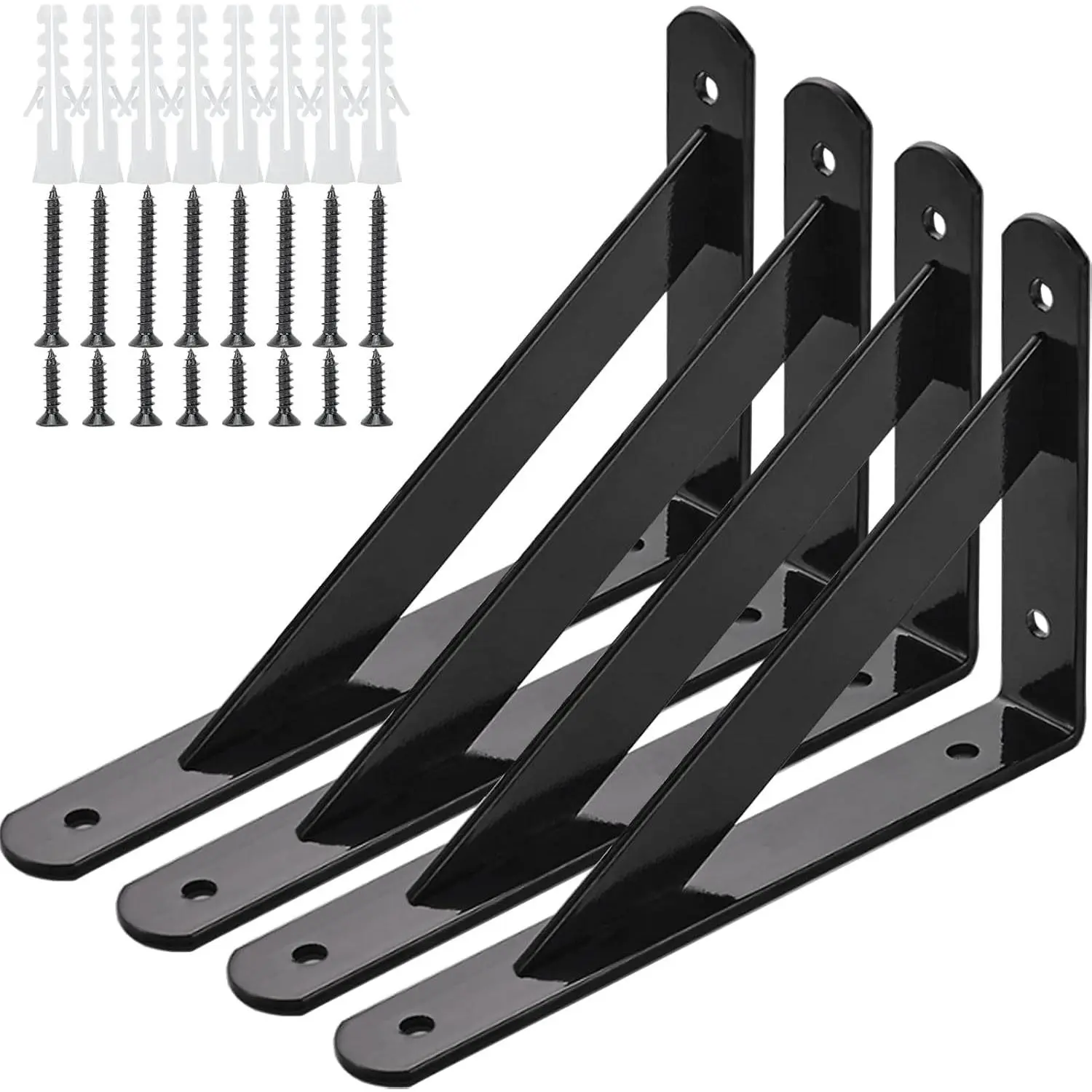 Heavy Duty Steel Shelf Brackets, 8 x 5 Inch Wall Mount L Bracket for Floating Shelves, Black, 4 PackGift