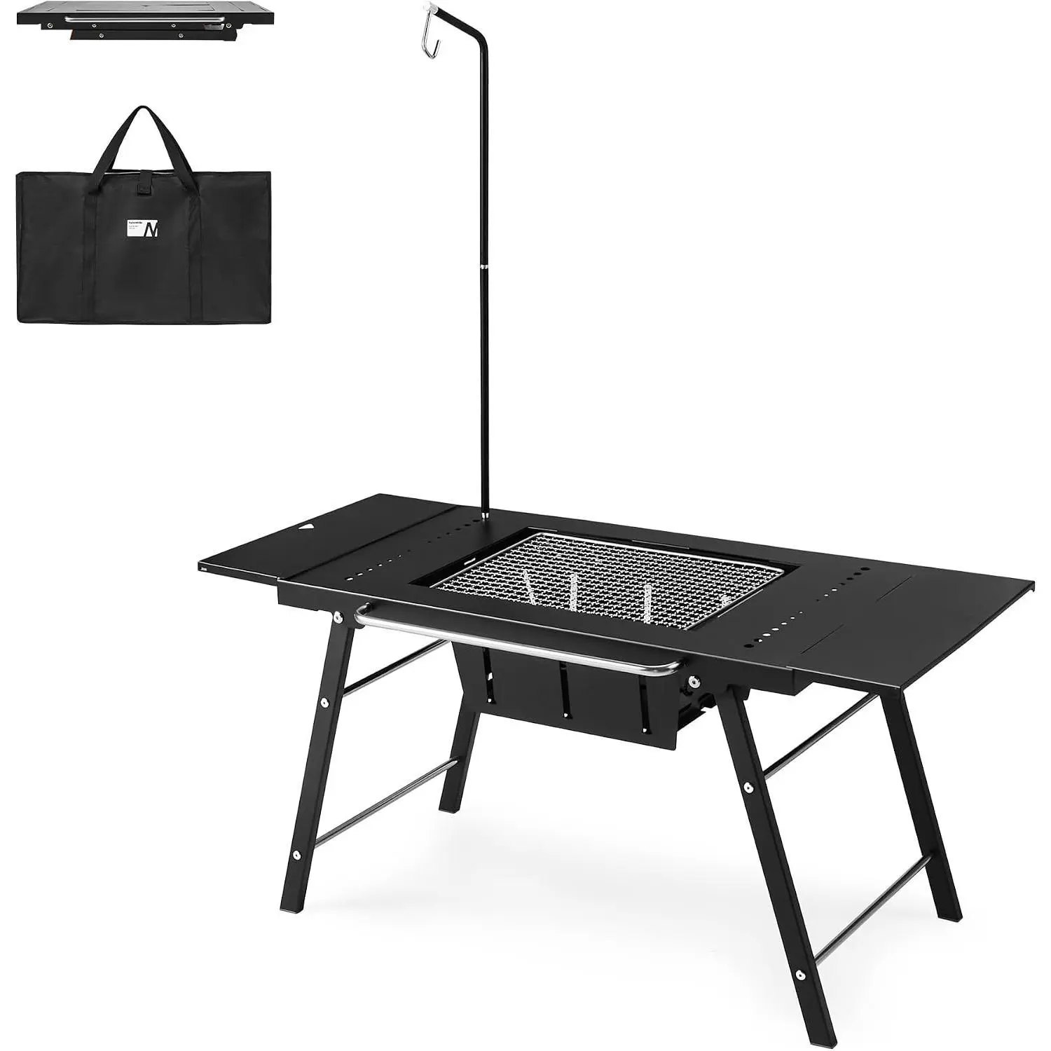 Naturehike Portable IGT Table with Charcoal Grill, Folding Camping Table and BBQ Grill with Desk Extension & Lantern Stand, Perfect for Outdoor Barbecue Camping Cooking Travel Picnic