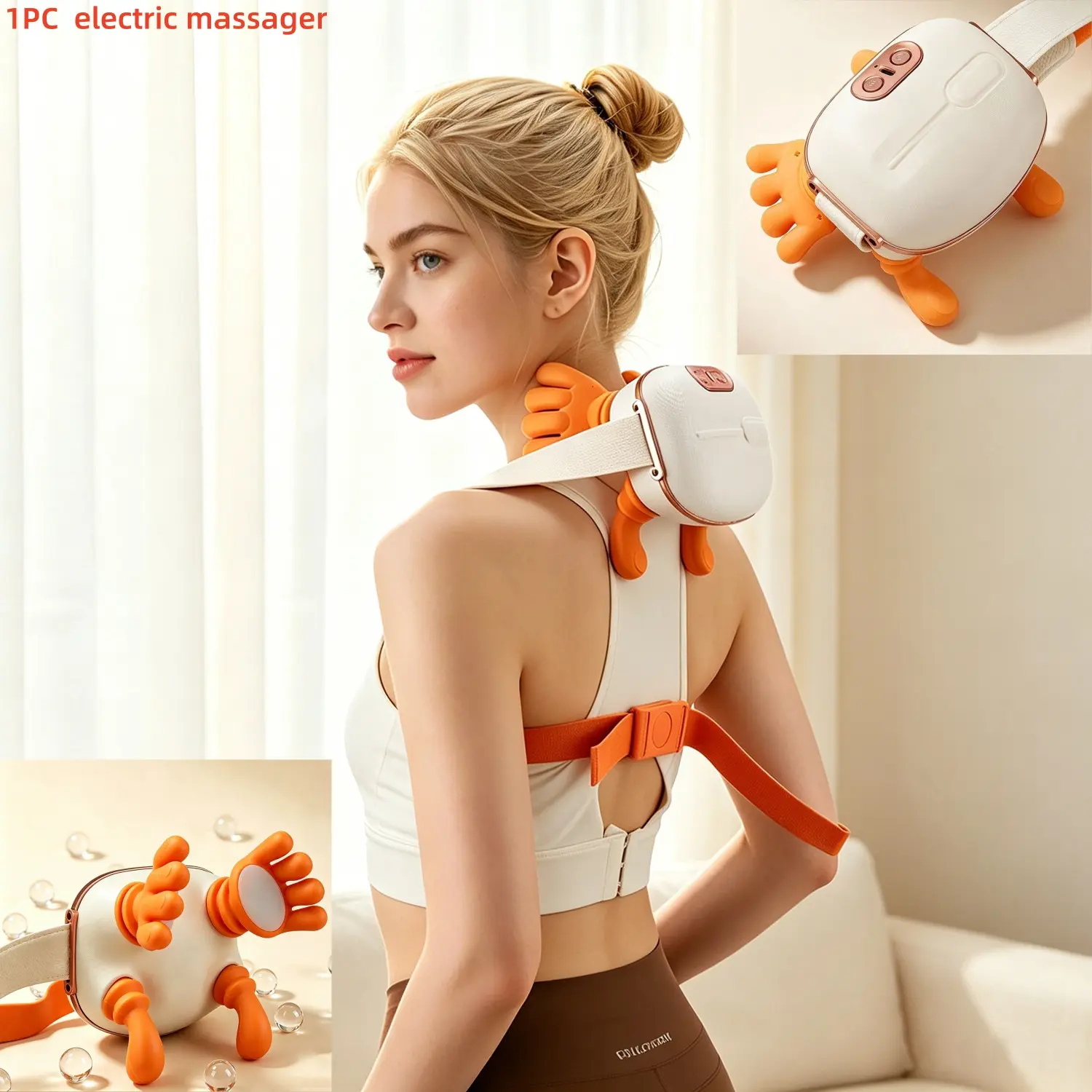 1PC USB Electric Massager - Electric massager with heating function and 6D hand-simulated massage - Portable device for neck, shoulder, back, and legs - USB rechargeable massager, suitable for men and women - Back Massagers