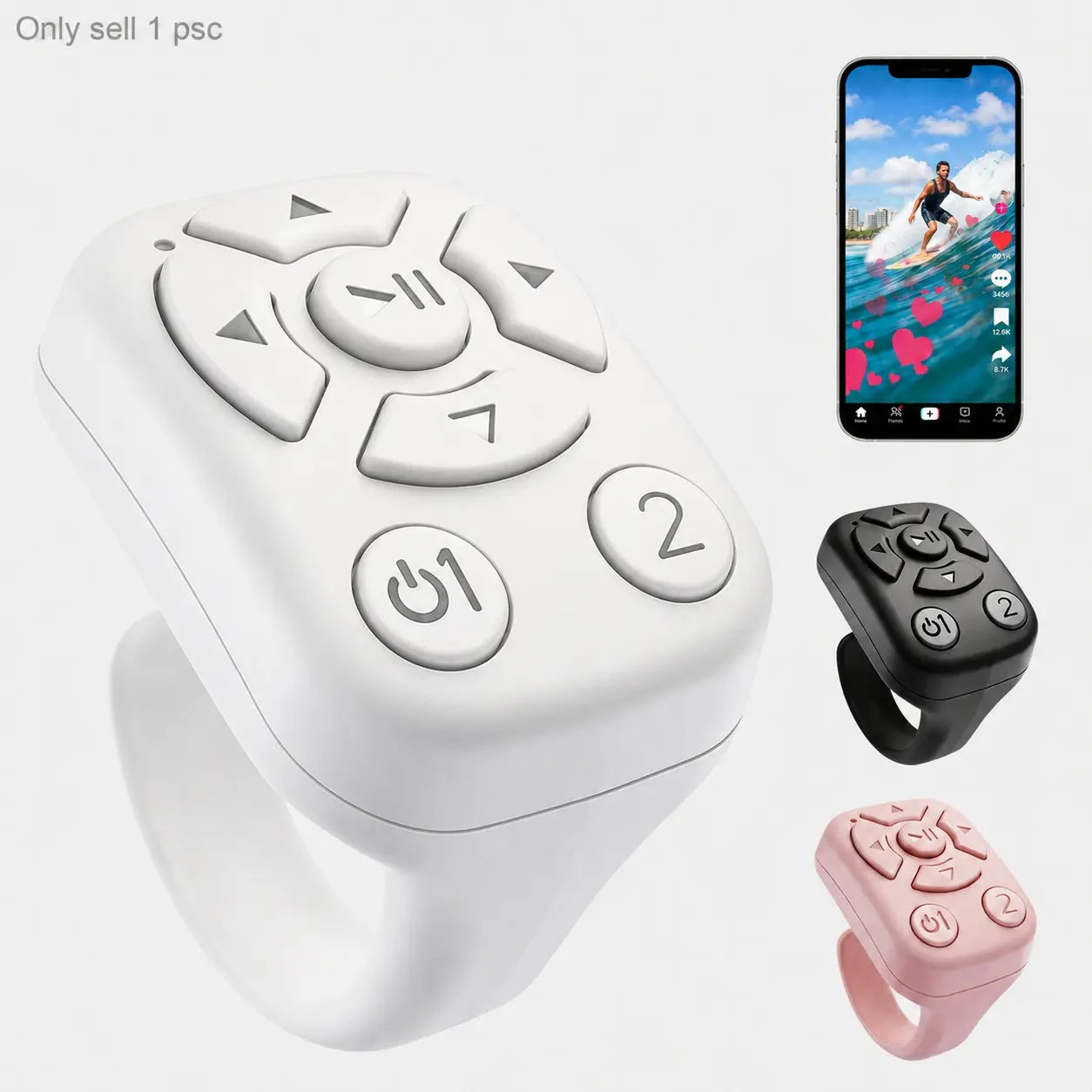 TikTok Scrolling Ring, Wireless Remote Control Page Turner for iPhone Android, Phone Video Scroller, Camera Shutter Remote for Selfies, Short Videos, E-Books and Music Control