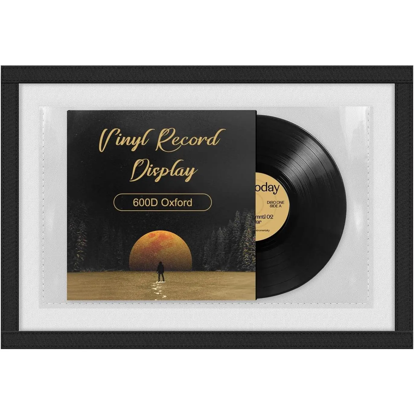 ALSLEA Vinyl Record Display Oxford Fabric Picture Frame with Clear Pockets 25"x17.3" Wall Hanger for Album Cover & LP, No Tools Damage-Free Mounting Large 1 Pocket