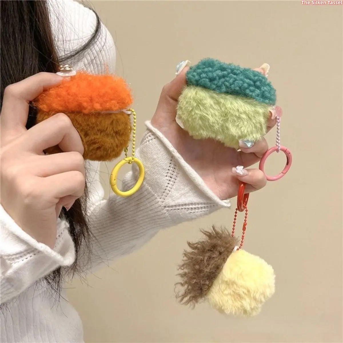 Cute Two-Tone Green Fuzzy AirPods Case, Fluffy Plush Protective Cover with Lanyard, Aesthetic Earbud Accessory (Case Only) tiktokshopbacktoschool