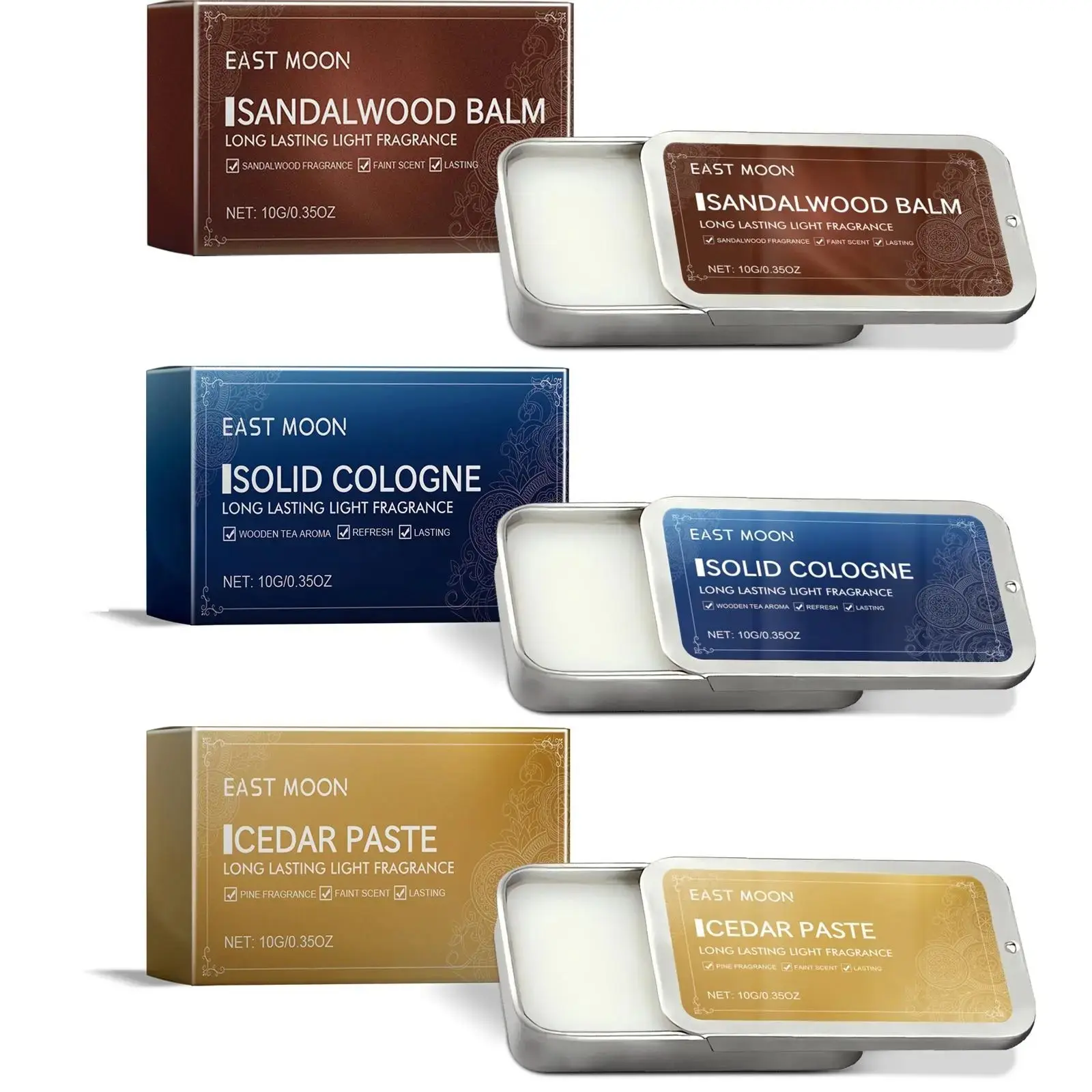 Men's Solid Perfume Balm Set, Fragrance For Men, Aromatic Woody, Sandalwood, Cedar, Patchouli Scent, Refreshing Non-Sticky, Portable Fragrance, Perfect Gift, Signature Scent, Fragrance Oud, Long Lasting Fragrance