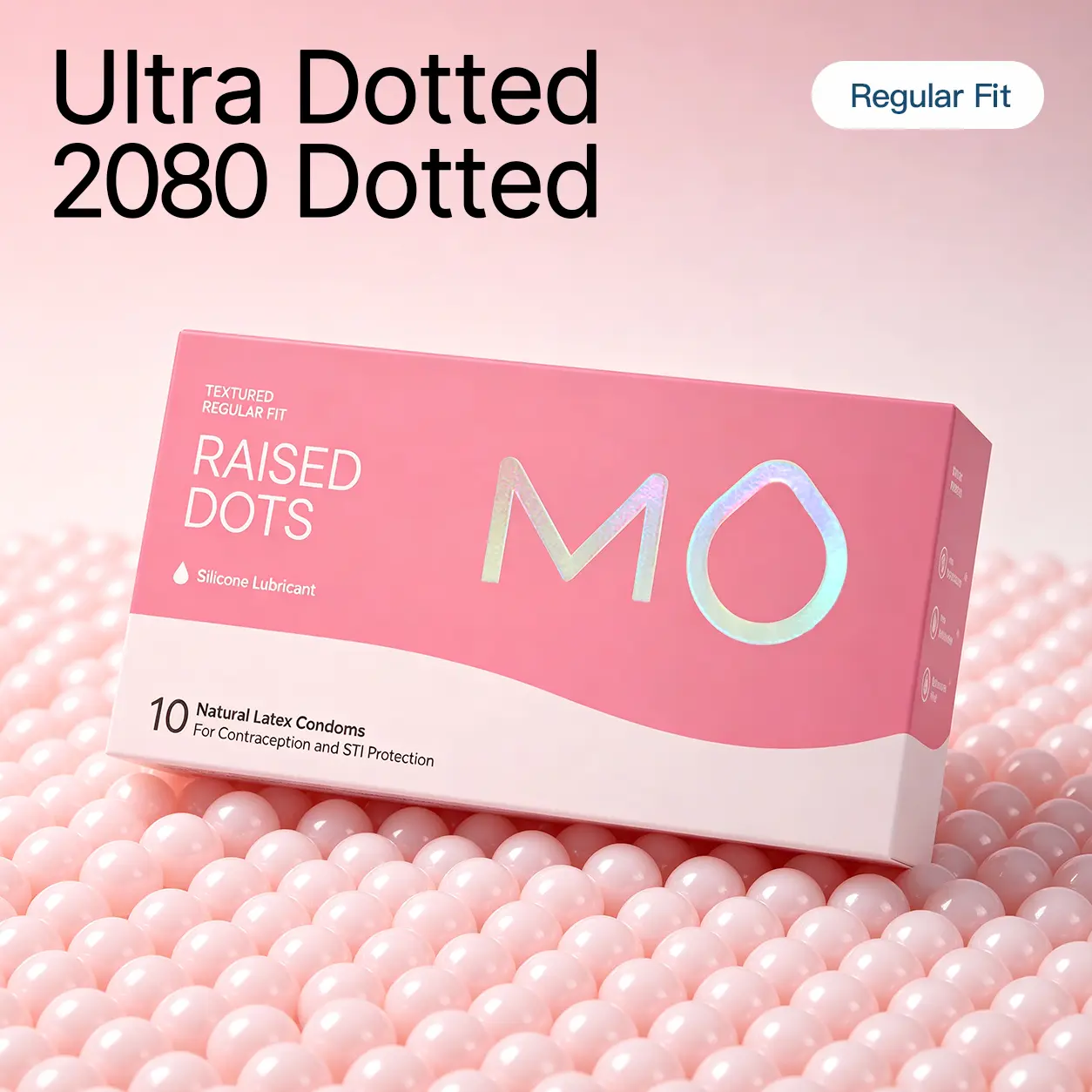 MO 2080 Textured Studded Natural Latex Natural Rubber Condoms, Silky Smooth, Universal Fit, Sensitive Skin Clean Formula, 10 Pcs
