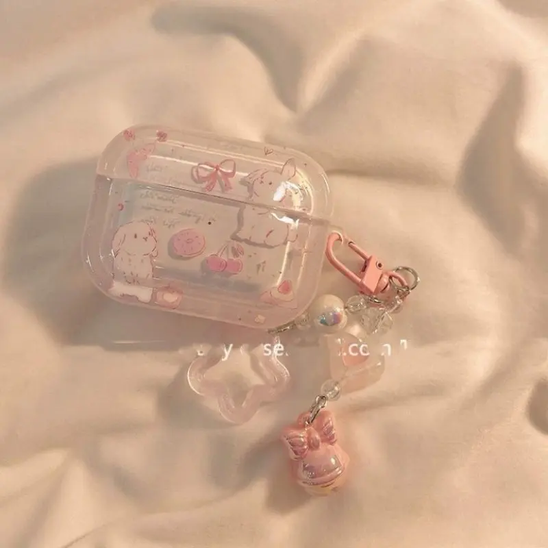 Cute Chain Floral Bunny AirPods Pro 3 Case, Compatible with 2nd/3rd/4th Gen Wireless Earbuds, Dirt-Resistant and Shockproof