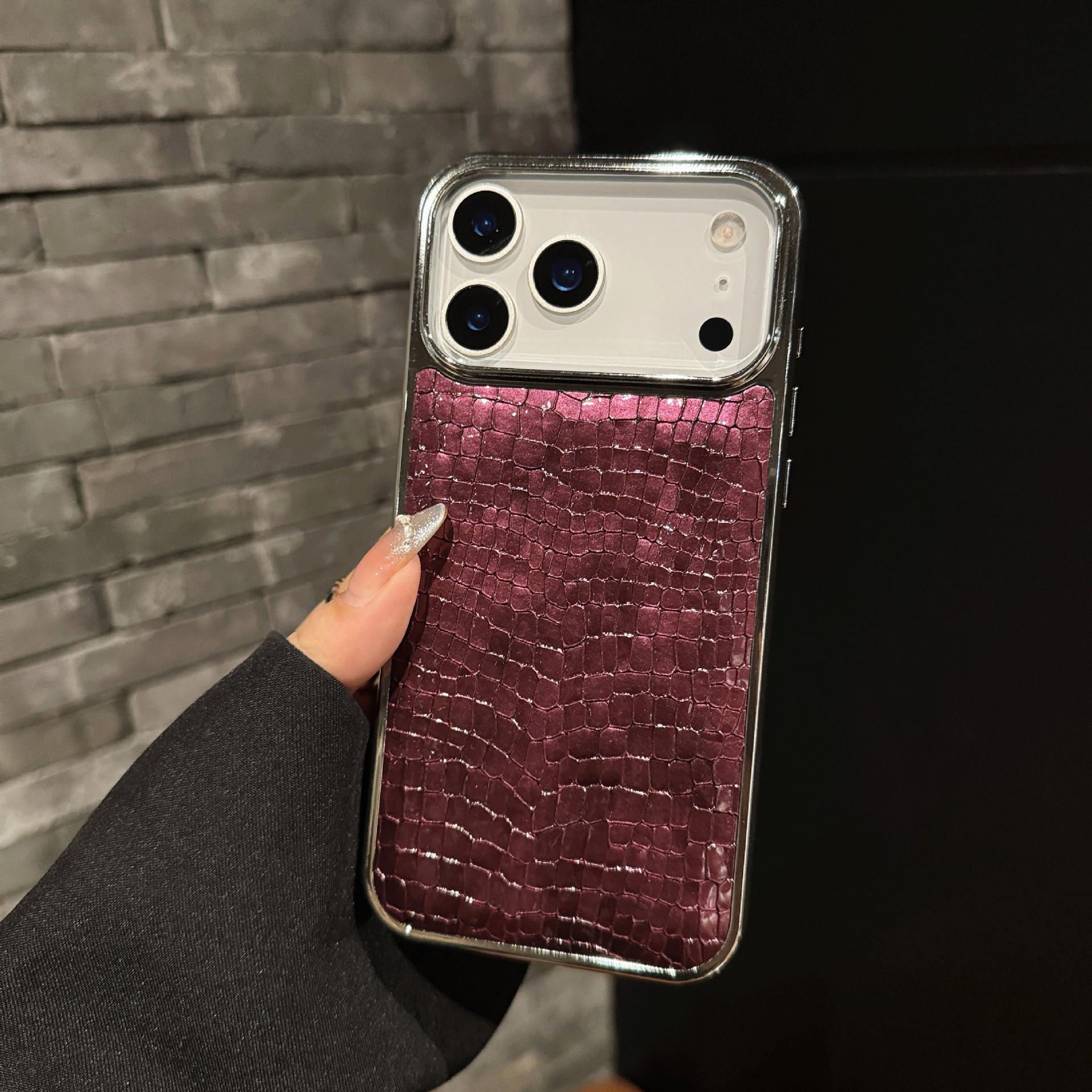 Premium Glossy Crocodile Patterned Electroplated Smartphone Case for IPhone 17 17air 16 15 Shockproof Cover