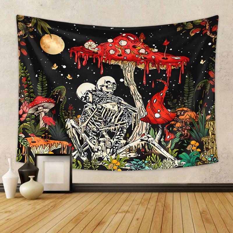 Mushroom & Bone Printed, 1 Piece Fantasy Flower Plant Aesthetics Tapestry, Home Decoration Pendant, Flower Pattern Tapestry