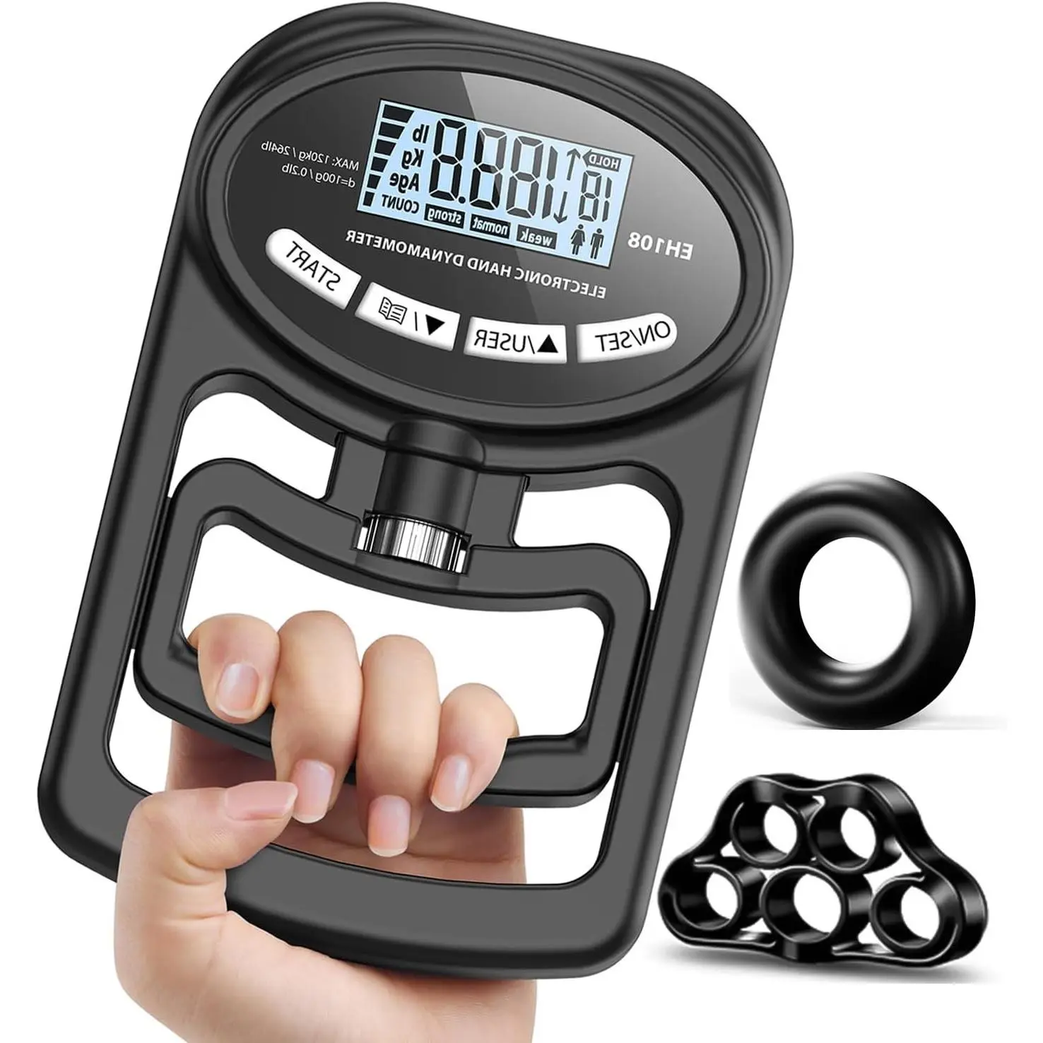 Hand Grip Strength Tester Digital Dynamometer 265 lbs/120 kg with Trainer for Sports, Home & School – Hand & Forearm ExerciserGift