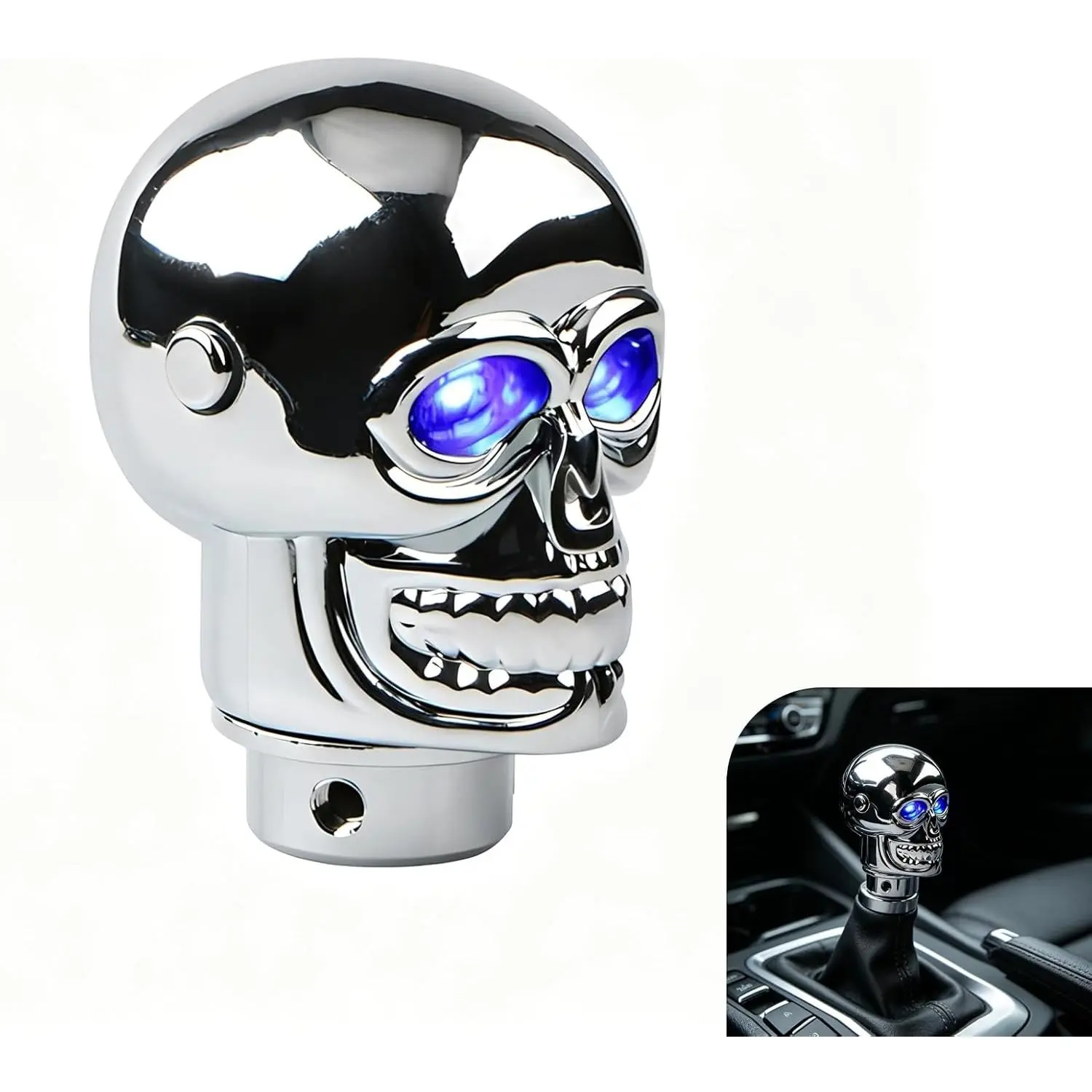 Car Shifter Knob, Personalized Skull Decorative Shifter Knob, LED Manual Gear Knob Head with Adjustable Adjustable Mode Button, Universal Car Interior Accessories, for Most Cars (Blue)