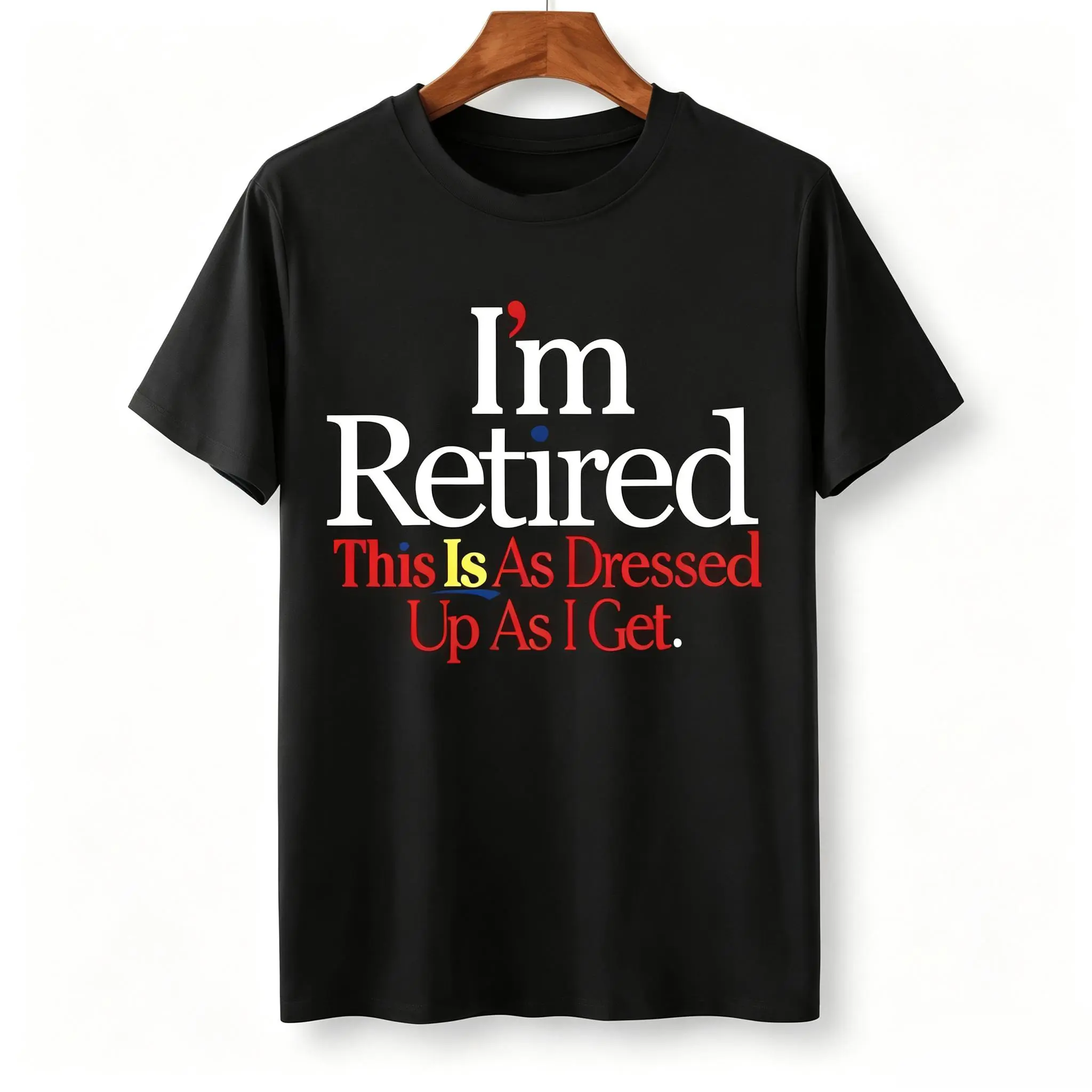 Women's Fitted Short-Sleeve Graphic Tee Piece - "I'M RETIRED" Bold Lettering Black Everyday Casual Comfy Polyester Blend Fabric, Machine Washable, Shortsleeve, Breathable